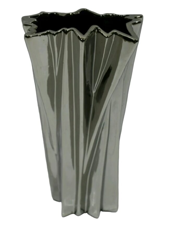 Chrome Silver Zigzag Ceramic Vase