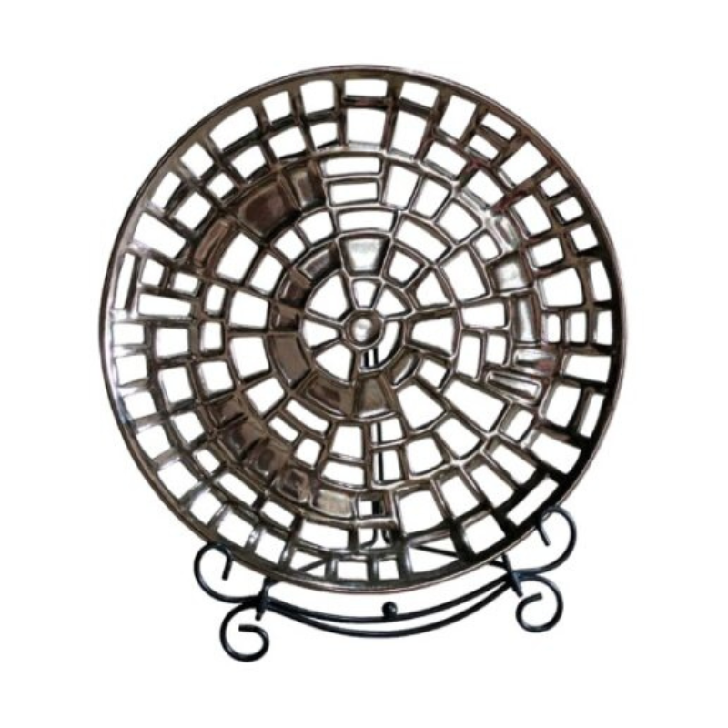 Decorative Plate High-Quality Glazed Ceramic Home Decor – Metallic Bronze | With Stand | 42 cm Diameter x 5.5 cm Deep