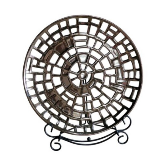 Decorative Plate High-Quality Glazed Ceramic Home Decor – Metallic Bronze | With Stand | 42 cm Diameter x 5.5 cm Deep