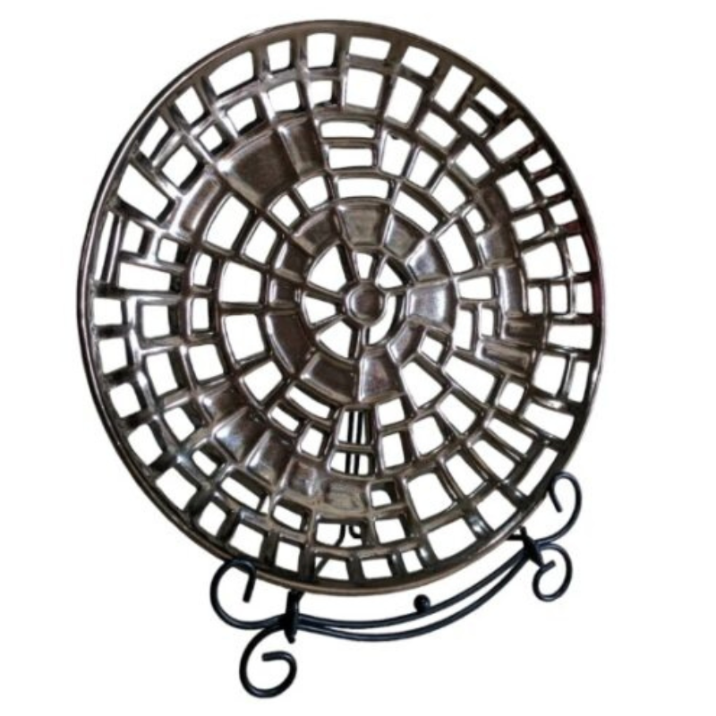 Decorative Plate High-Quality Glazed Ceramic Home Decor – Metallic Bronze | With Stand | 42 cm Diameter x 5.5 cm Deep