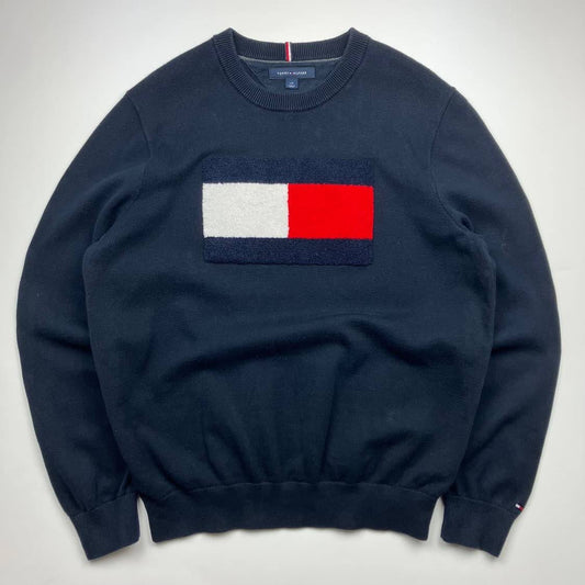 Tommy Hilfiger Sweater Premium Polyester Unisex Clothes – Navy Blue | Size Large, Medium