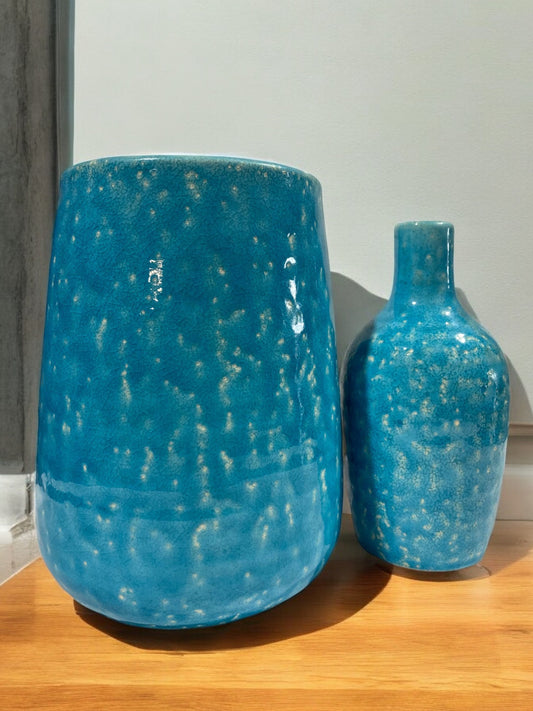 Ceramic Blue Vase Set - Set of 2