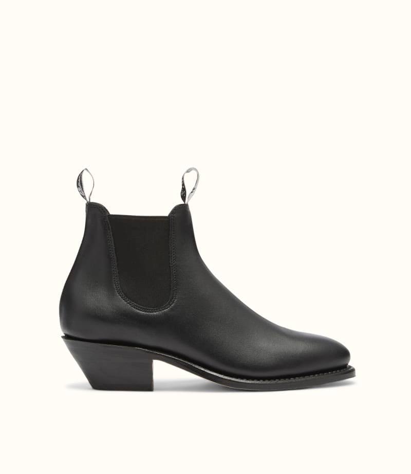 Adelaide Cuban Heel Boot Heel Boot Leather Shoes for Women – Black | Casual Wear | Size 36.5