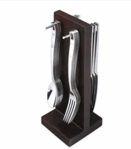 Grosvenor Enrich 24 Piece Stainless Steel Cutlery Set on Brown Wooden Stand