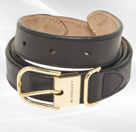 Burberry Black Check Embossed Leather Slim Belt