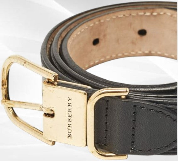 Burberry Black Check Embossed Leather Slim Belt