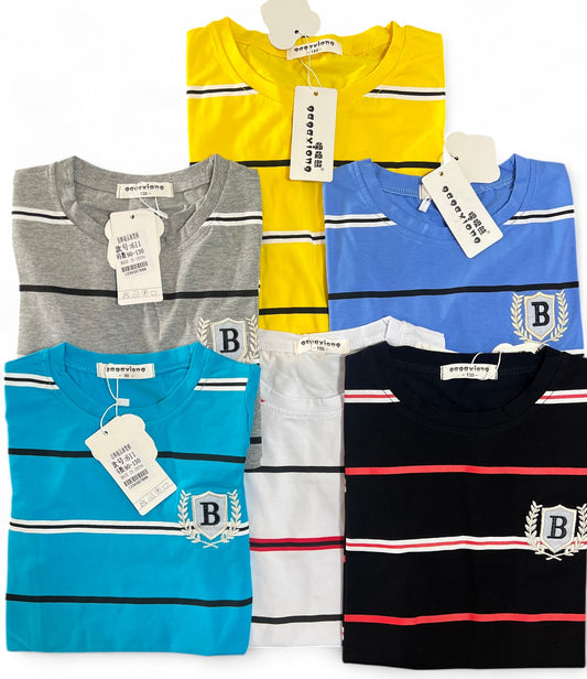 Stiped T-Shirt For Kids - Round Neck with Embroidered B Logo