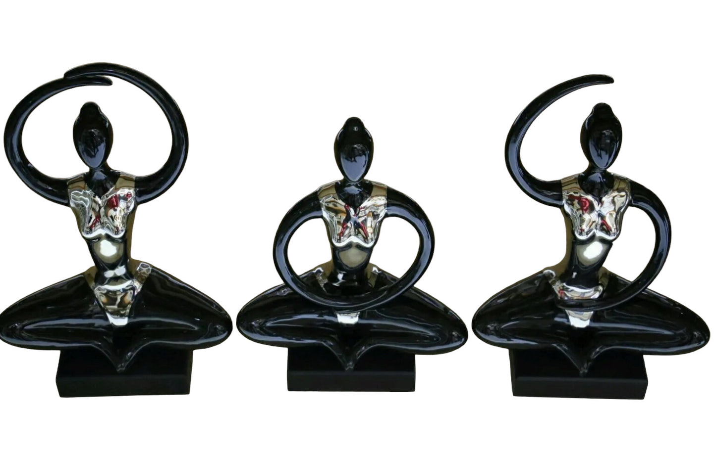 Posing Ballerina Figurine High-Quality Ceramic Home Decor – Black and Silver | Seperately or 3-Piece Set | 26  x 13.5 x 38 cm