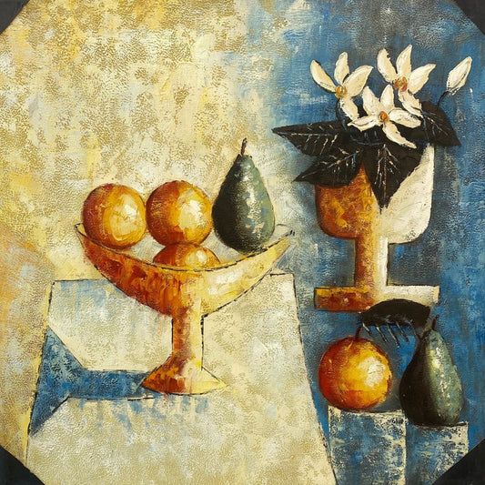 Gilded Bounty: Fruits and Blooms Painting High-Quality Oil Home Decor – Multi-Color | 82 x 82 cm