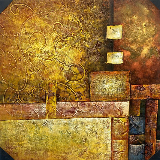 Lustrous Reverie: Gilded Abstraction Painting High-Quality Oil Home Decor – Multi-Color | 81 x 81 cm and 82 x 82 cm