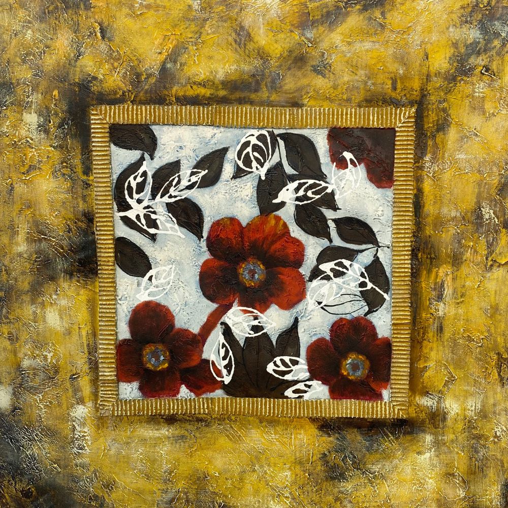 Gilded Petals: Floral Opulence Painting High-Quality Oil Home Decor – Multi-Color | 81 x 81 cm