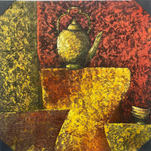 Gilded Elegance: The Teapot's Reverie Painting High-Quality Oil Home Decor – Multi-Color | 82 x 82 cm