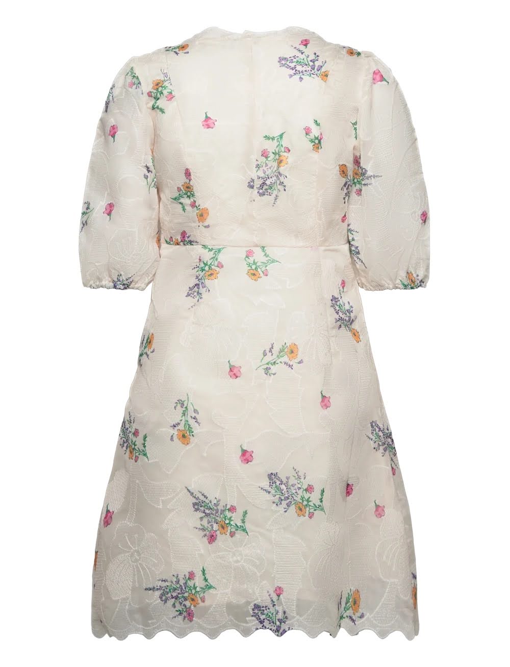 Y.A.S Women’s Floral Midi Dress – V-Neck, Scalloped Hem, Button Detail