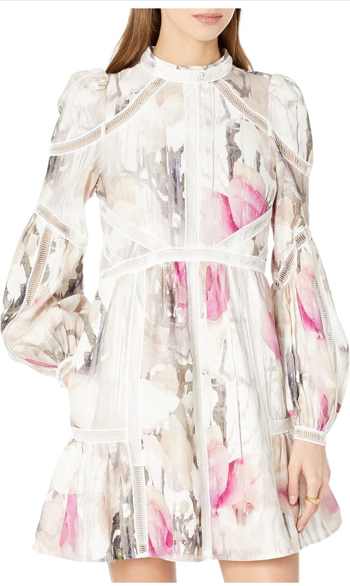 Ted Baker Fleurz Linen Minidress Cotton Blend Clothes for Women – Multi-Colored Floral Print | With Flared Skirt | Size 6