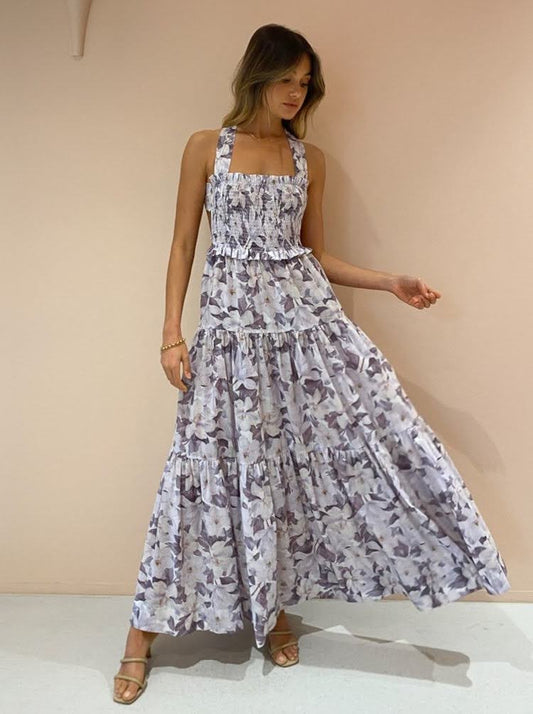 BEC + BRIDGE Floral Gardenia Maxi Dress 100% Cotton Clothes for Women – Floral Gardenia Print | Criss-Cross Back | Size 14 AU