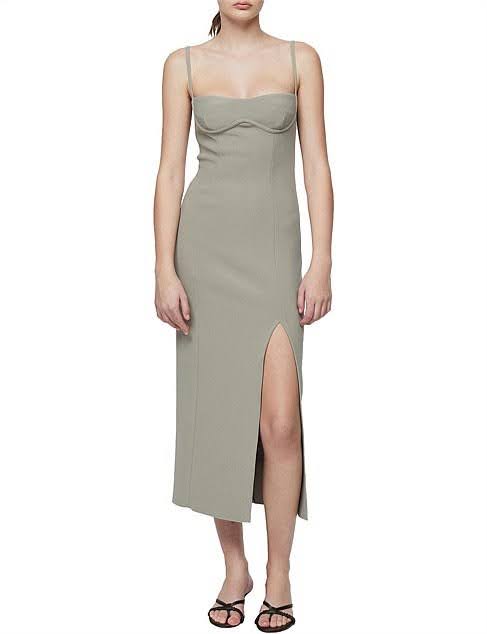 BEC + BRIDGE Midi Dress High-Quality Fabric Blend Clothes for Women – Silver Sage | Sweetheart Neckline | Size XXS