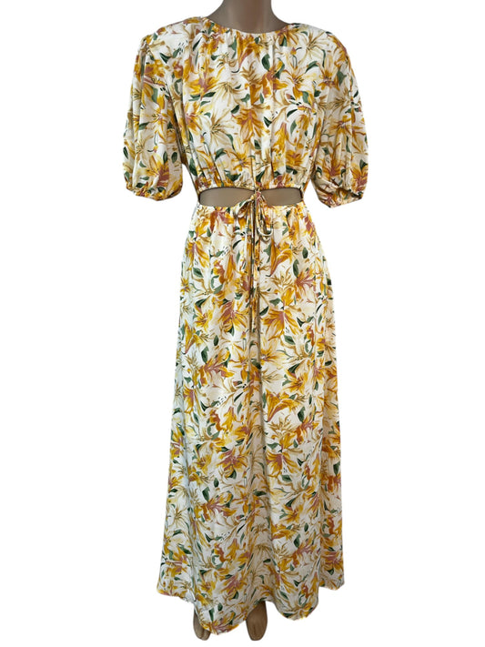 Maxi Dress Flowy Fabric Clothes for Women – Floral Print | Elastic Cuff Sleeves | Size XL