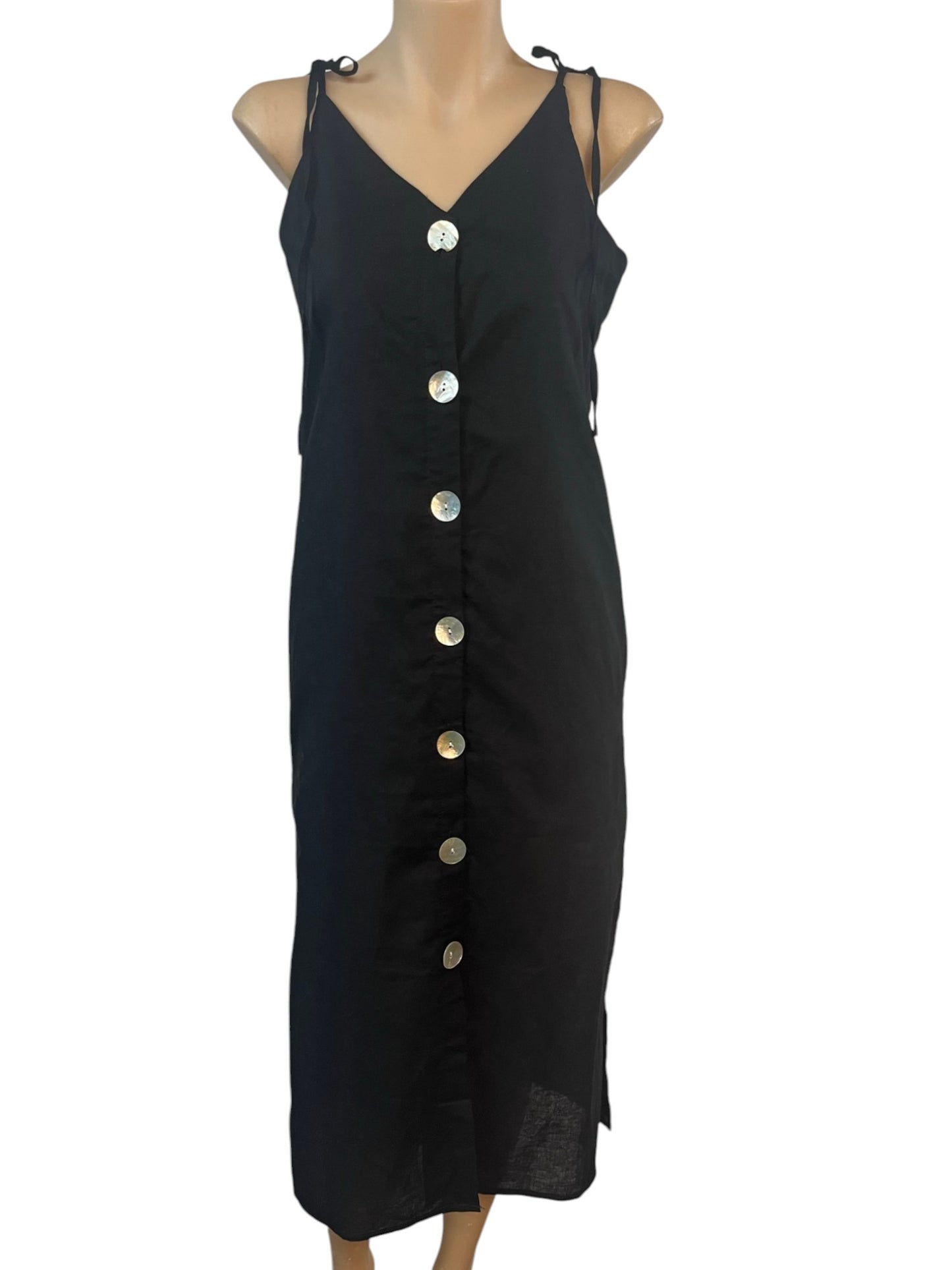 Midi Dress 100% Cotton Clothes for Women – Black | Button-Up | Size XS