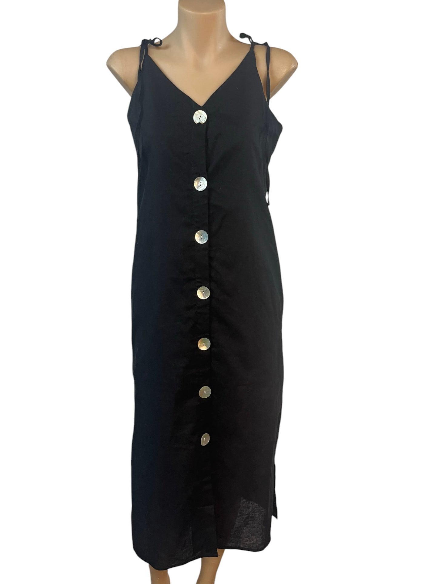 Midi Dress 100% Cotton Clothes for Women – Black | Button-Up | Size XS