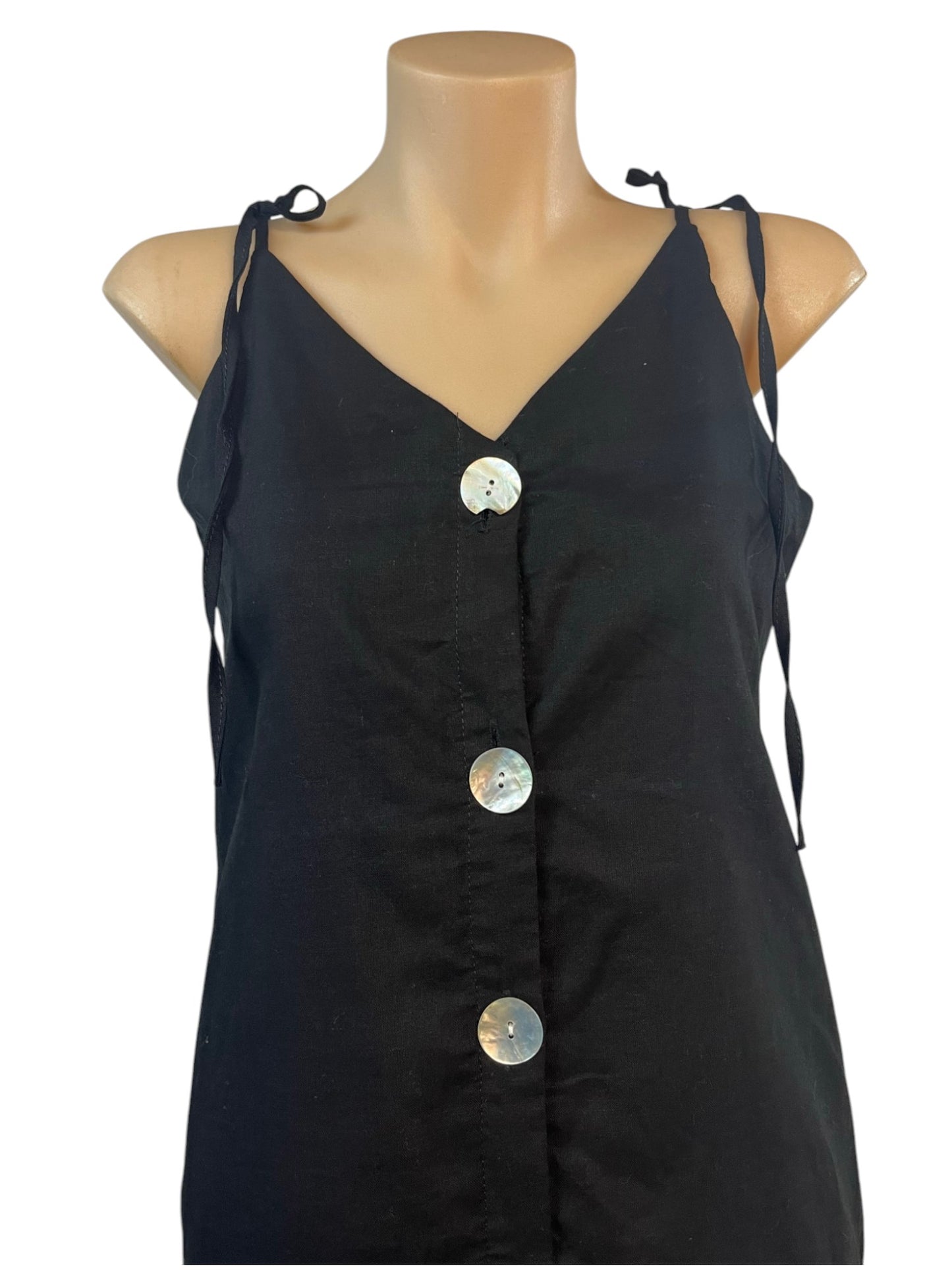 Midi Dress 100% Cotton Clothes for Women – Black | Button-Up | Size XS