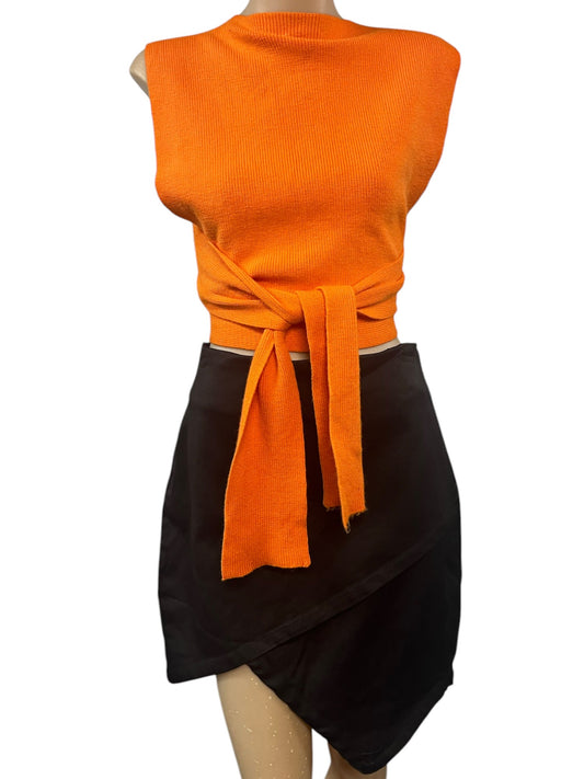 Set of 2 Wrap-around Top Cotton Knitted Clothes for Women – Orange and Black | Terno | Size 8 and 12