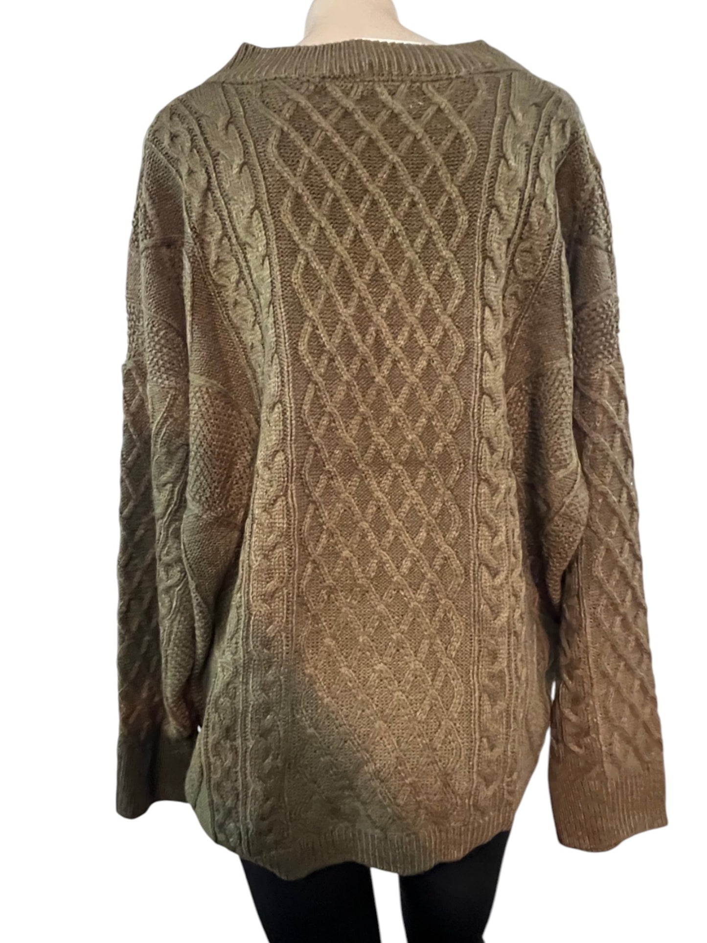 Knitted Jumper Acrylic Blend Clothes for Women – Olive Brown | Cable Knit Pattern | With Tie Bottom | Size Medium