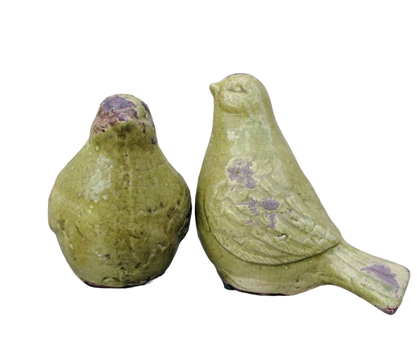 Rustic Green Pair of Birds Figurine / Ornament