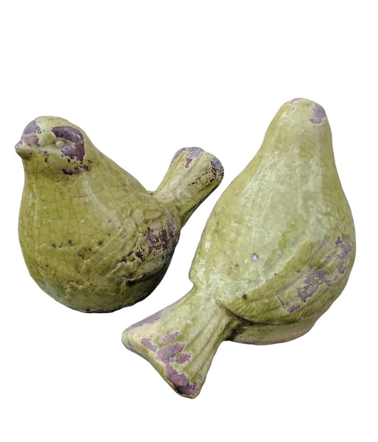 Rustic Green Pair of Birds Figurine / Ornament