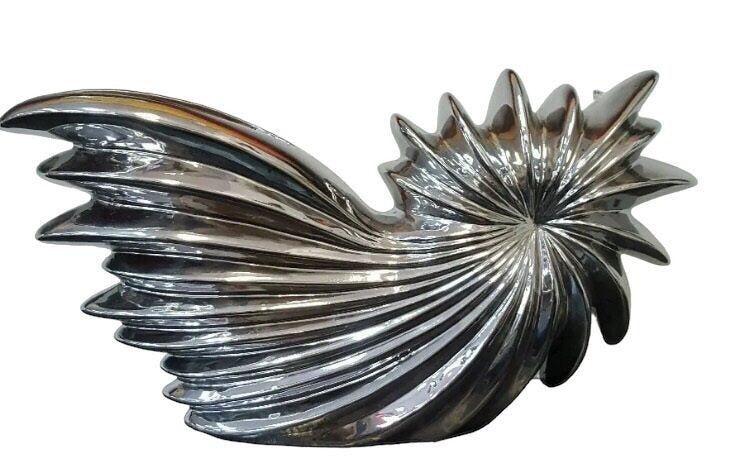 Sea Shell Vase High-Quality Ceramic Home Decor – Silver Chrome | 37 x 20 x 9 cm