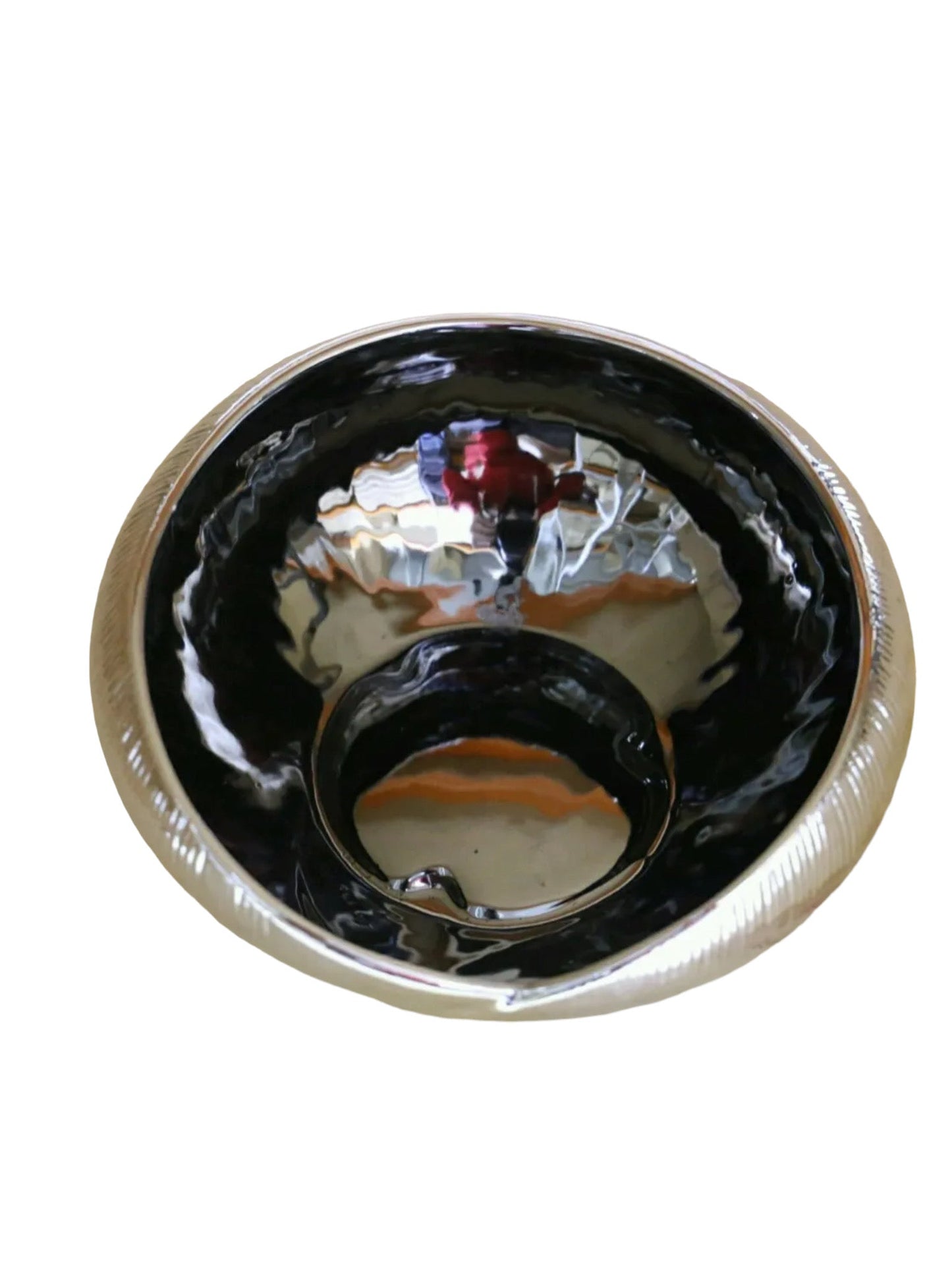 Decorative Bowl High-Quality Ceramic Home Decor – Silver Chrome and Black | 25 cm Diameter x 12.5 cm High
