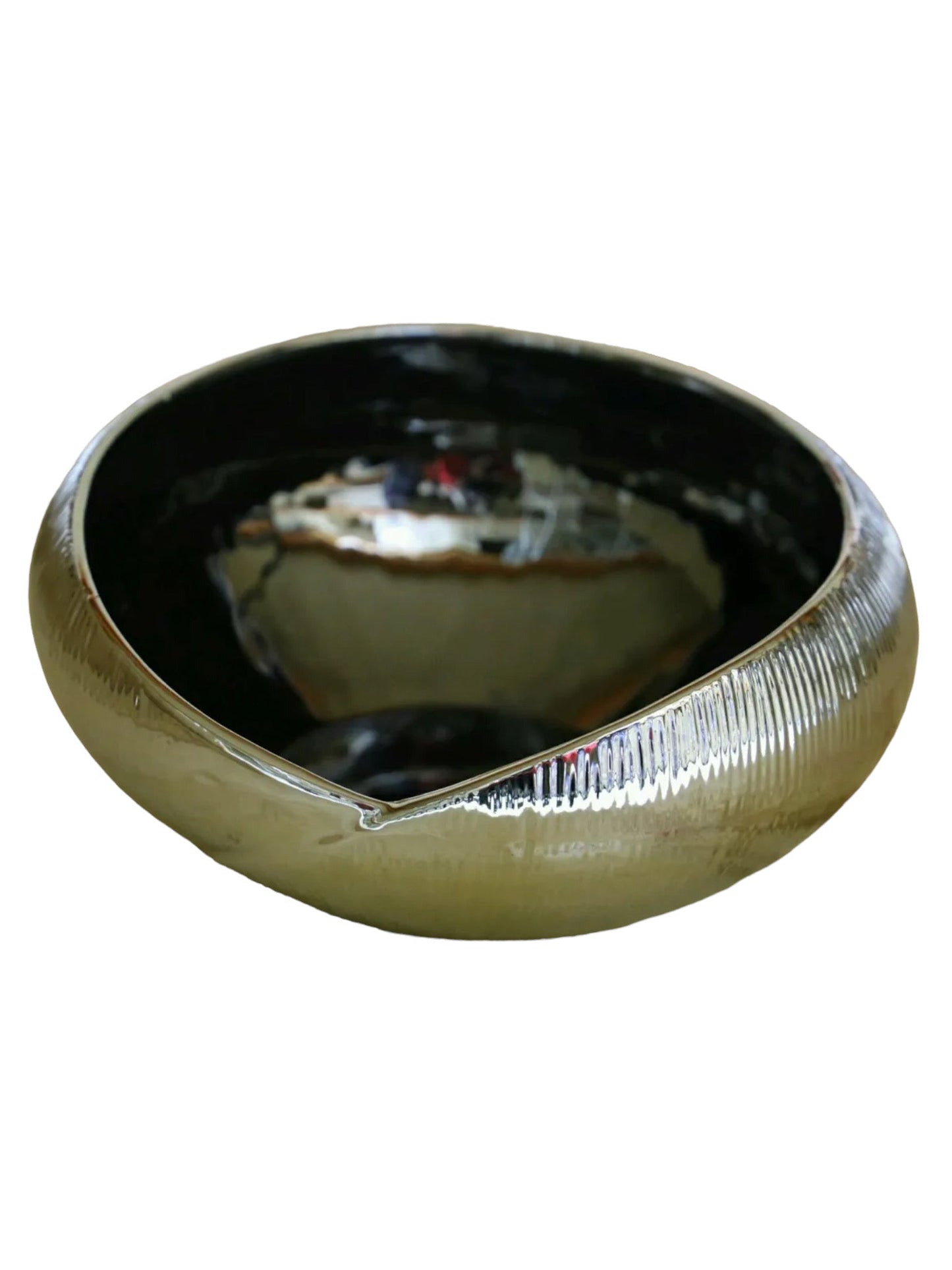 Decorative Bowl High-Quality Ceramic Home Decor – Silver Chrome and Black | 25 cm Diameter x 12.5 cm High