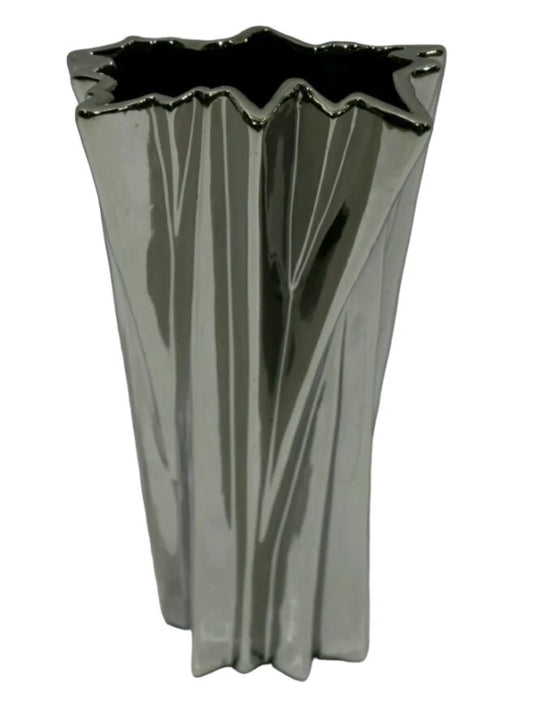 Chrome Silver Zigzag Ceramic Vase