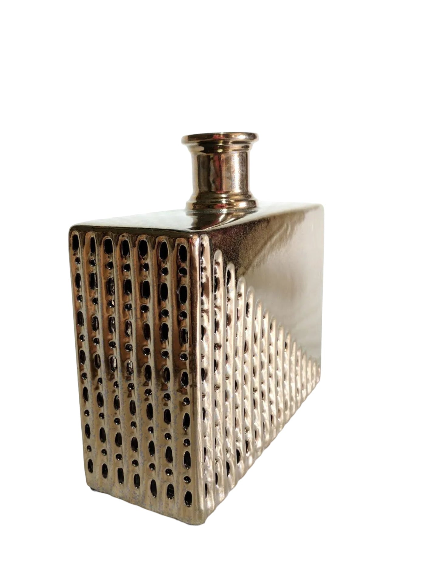 Square Vase High-Quality Ceramic Home Decor – Metallic Bronze | Small (27 x 27 x 11 cm)