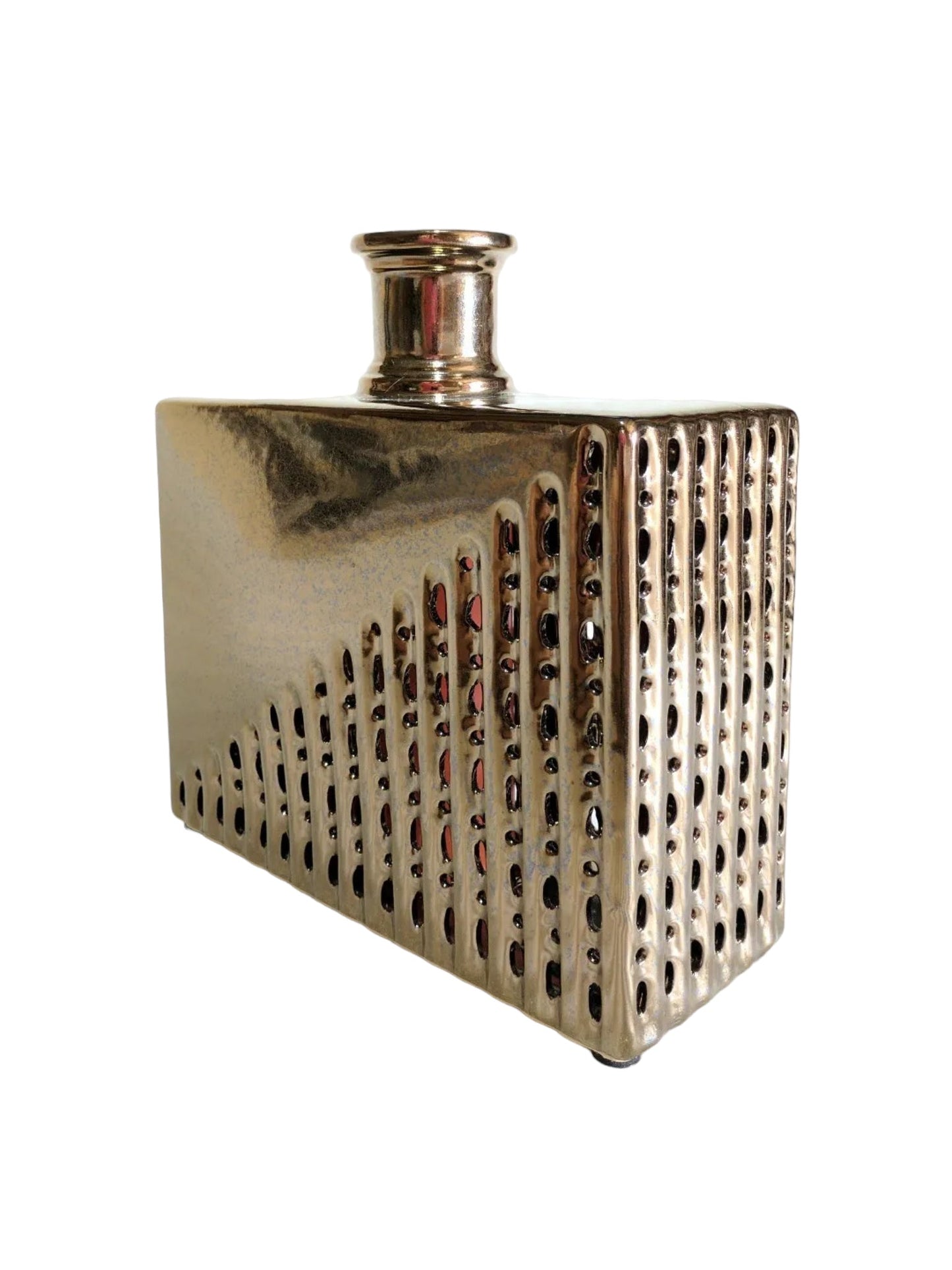 Square Vase High-Quality Ceramic Home Decor – Metallic Bronze | Small (27 x 27 x 11 cm)